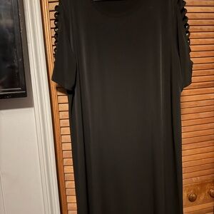 Michael Kors Black Midi Dress with Sleeve Cutouts